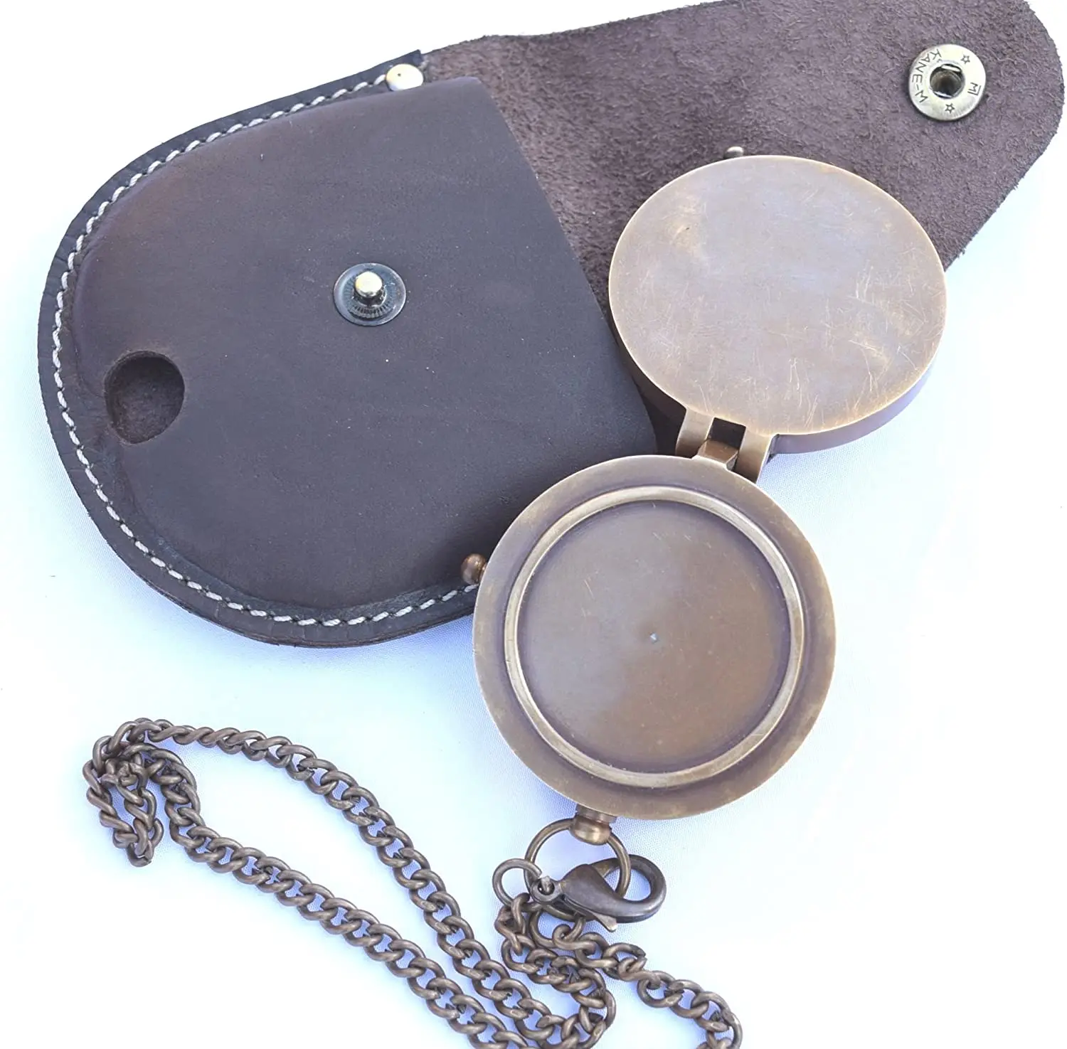 Hot Seller Antique Brass Sundial Compass with Leather Case and Chain - Push Open Compass