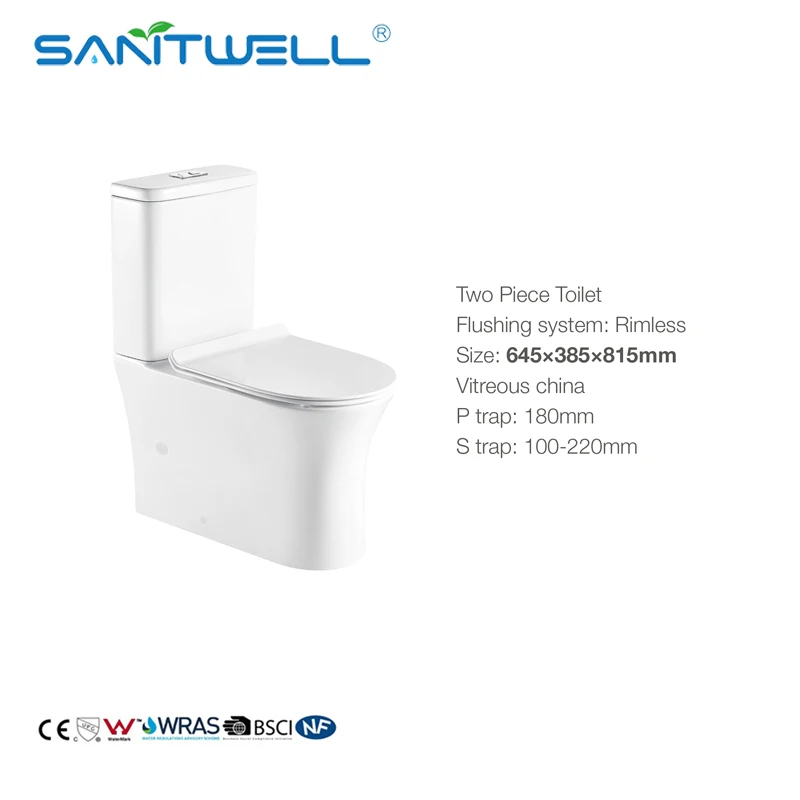 Chinese Ceramic Two Piece Toilet White Color Floor Mounted Close Coupled Commode Product Go to Bathroom