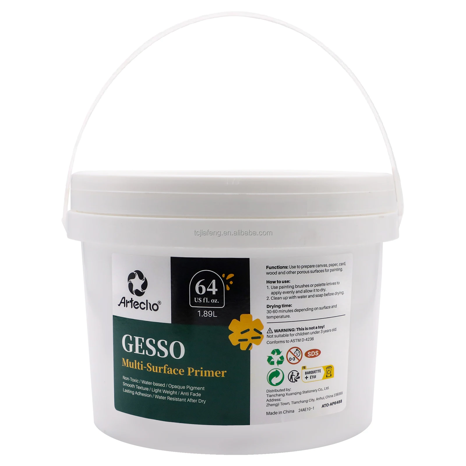 Artecho Base Paint Gesso White 64OZ nice Quality Fast Dry Art Medium Big Bottle Acrylic Gesso Painting Paint