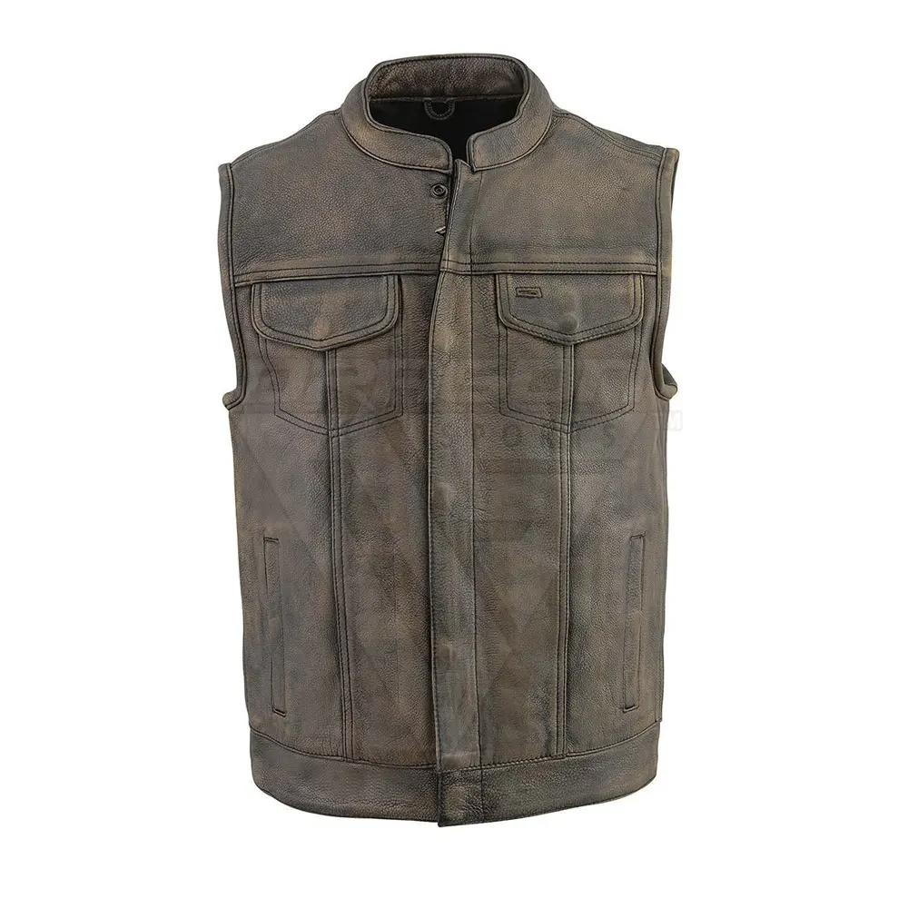 Plus Size Fashionable Sleeveless Men Leather Vest Motorbike Leather Vest For Men Cowhide Leather Waistcoat