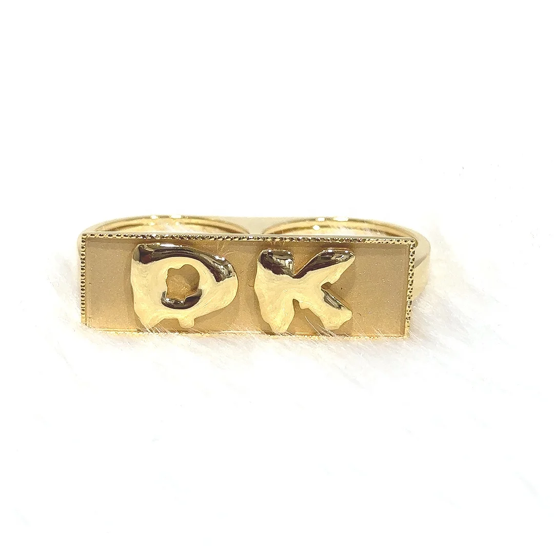 High Quality Luxury Famous Brand Designers Jewelry Two Finger Ring Full Gold Word Letters Ring