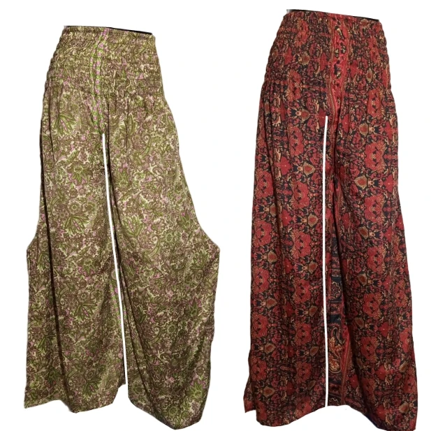 New Silk Saree Floral Printed Indian Designs Latest Trousers Trending Multi Color Print Boho Designs Trouser For Girls