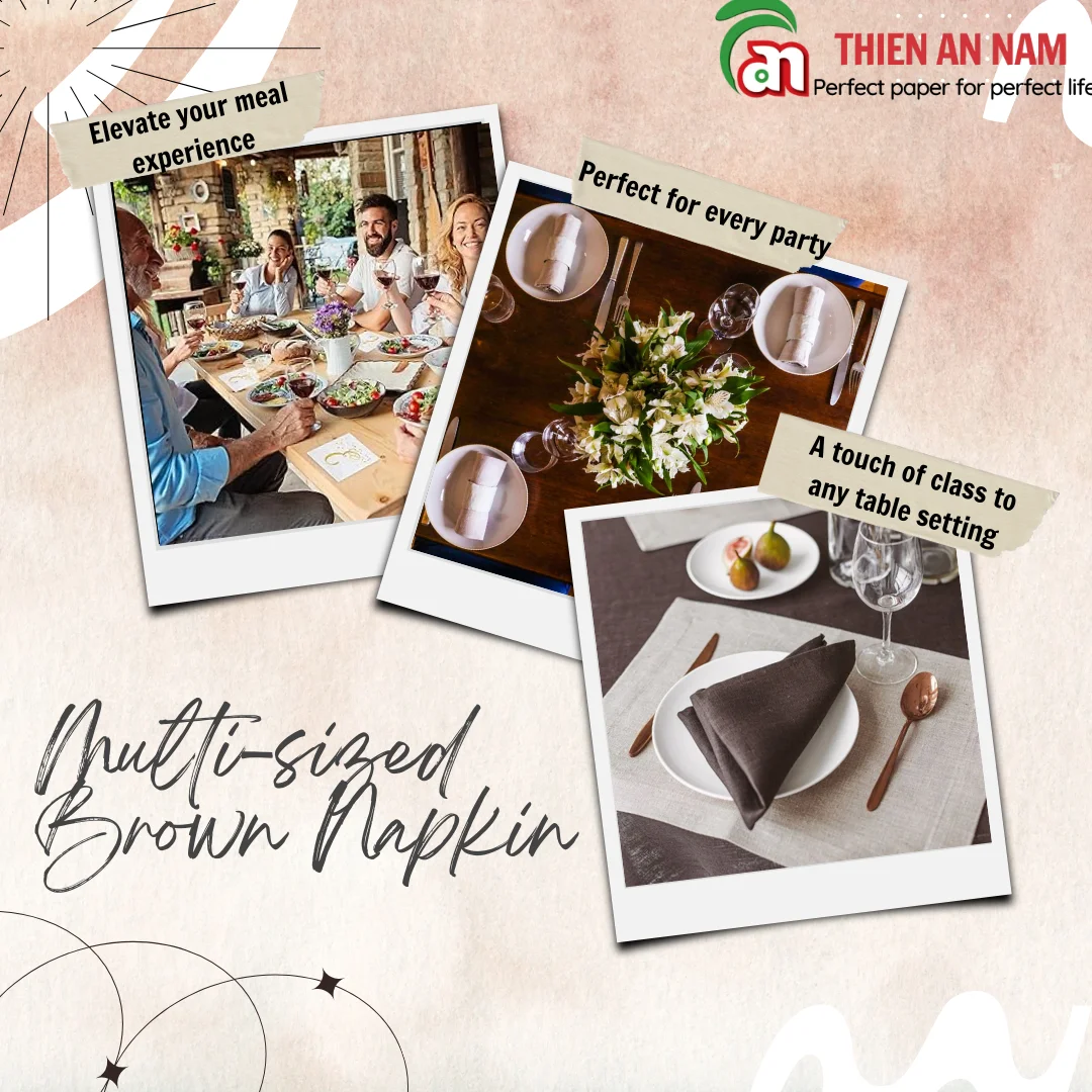 Custom Cheap Soft Durable Elegant Recycled-pulp Brown Napkin, Available in Various Sizes