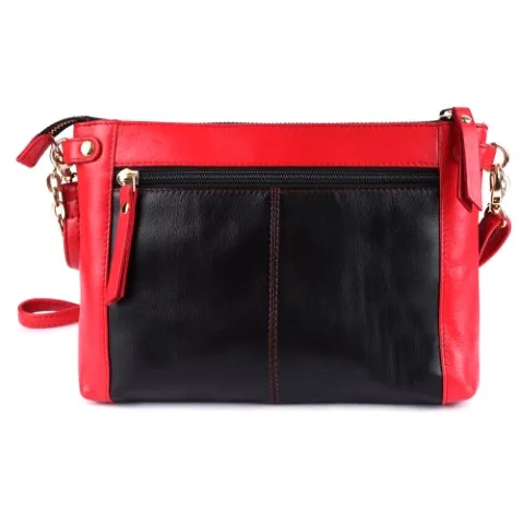 Small Crossbody Purse Handbag genuine leather cross body sling bags black red combination