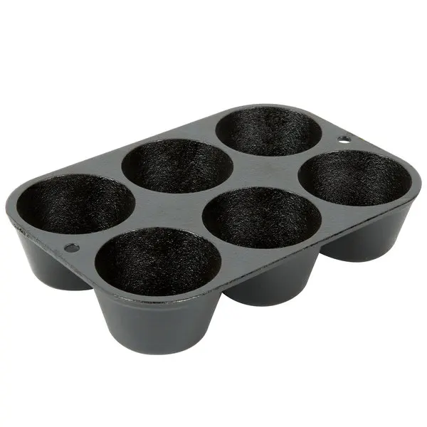 Pre-seasoned Cast Iron Cake Pan for Baking Biscuits - Mini Cake Pan (6 Cups Muffin Pan), Cast Iron Baking Cookware, Black