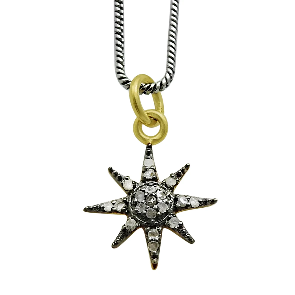 Beautiful design diamond black rhodium & gold plated Star pendant for girl 925 sterling silver jewelry handmade fine pendants