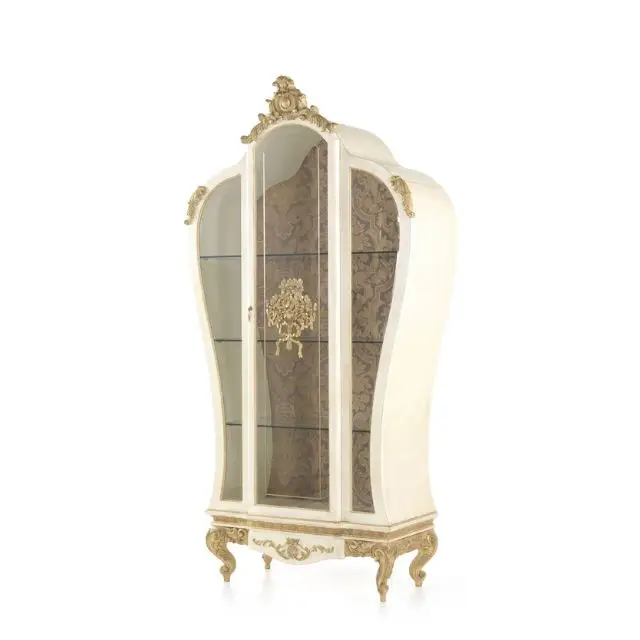 Classic Design Black Gold Wood Carved Cabinet Luxury Royal Glass Wine Cabinet High Quality Durable