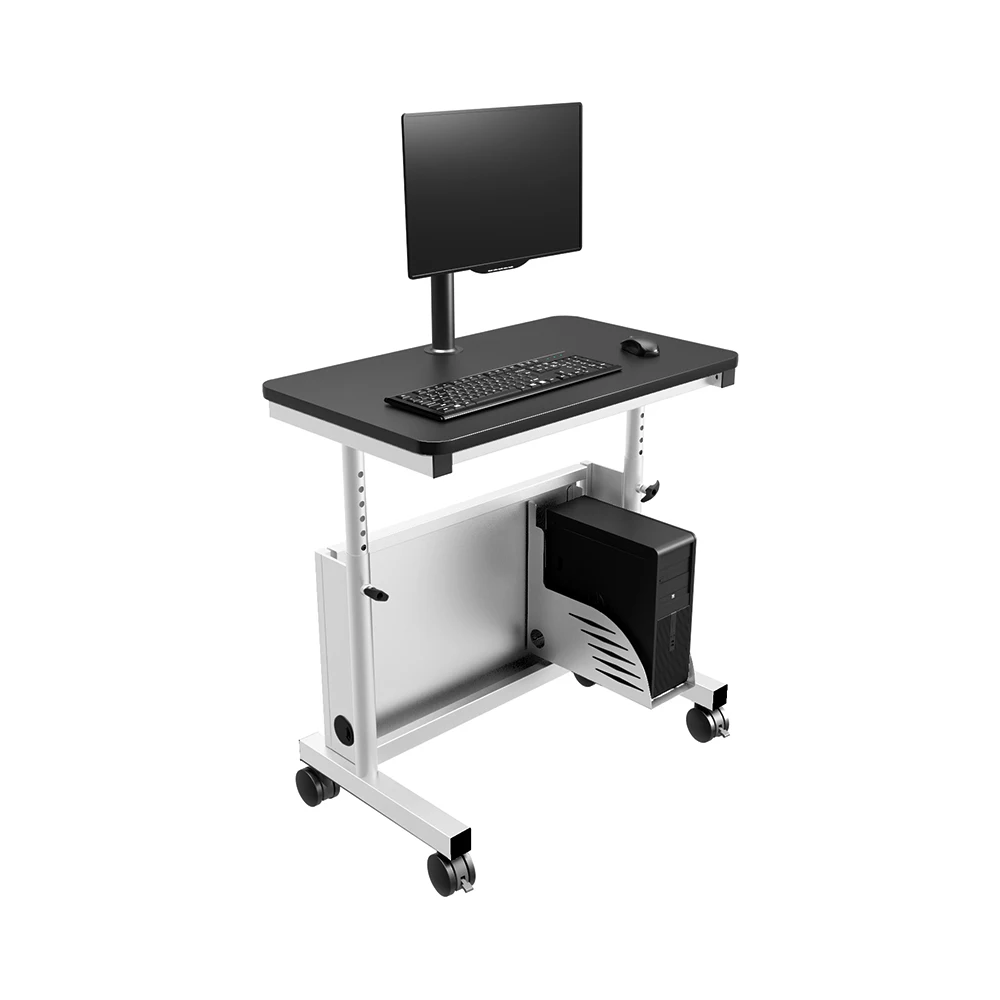 VersaDesk Deluxe Height Adjustable Computer Table Black Surface/ White Frame