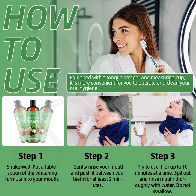 Oalen Customs Logo 200ML Teeth Whitening Support Healthy Gums Pulling Oil Mouthwash For Oral Care