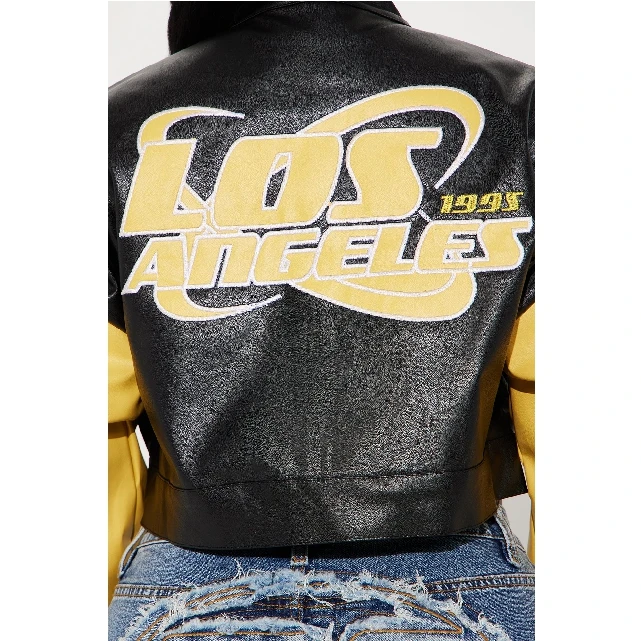 Plus Size Breathable Women Varsity Jacket Custom Logo Embroidered Leather Sleeve Crop Women Letterman Baseball Jackets