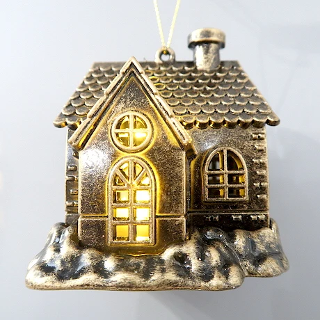 Christmas New Year Decoration Imitated Brown Wood Acrylic 3D LED House Ornament
