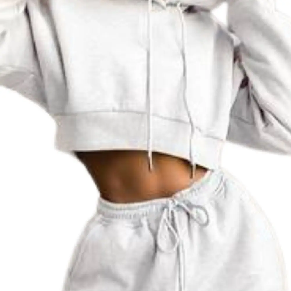 Cropped Solid Casual Streetwear Two Piece Jogger Suit Women Sweatshirts Pullover Hoodie Set Women Long Sleeve Full OEM Service