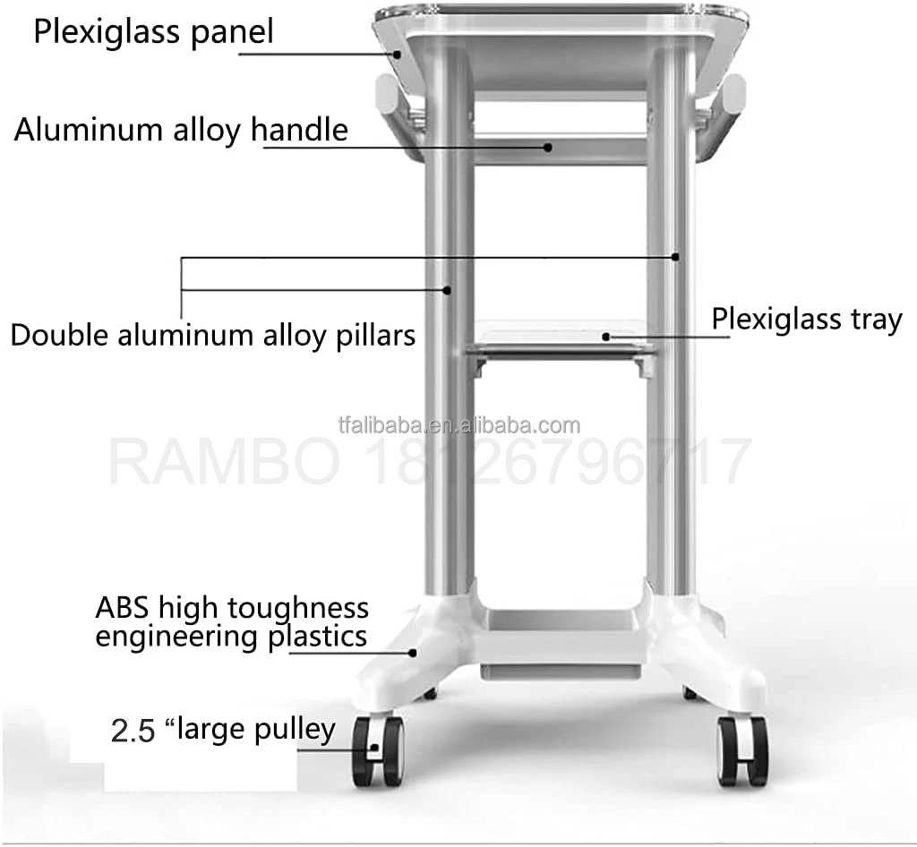 low Price Rolling Salon Trolley display Metal Assembled Cart Laser trolly Other Trade Show Equipment beauty salong trolley