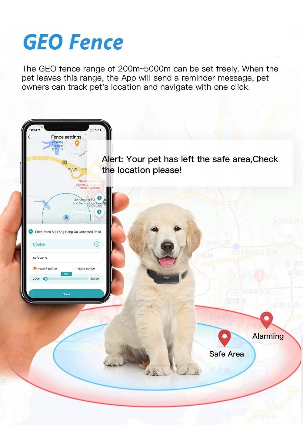 Free APP Geo-Fence Alarm History Playback Waterproof Dog Cat 4G Pet GPS Tracker GPS Collar