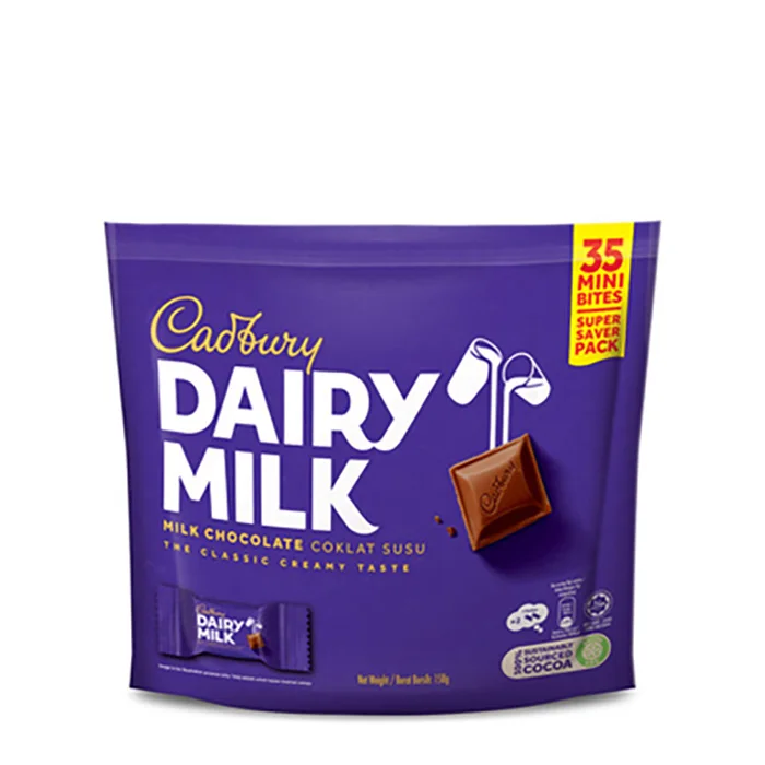 CADBURY DAIRY MILK CHOCOLATE FLAVOURED NEAPS DOYBAG (SHAREBAG) 35 MINI BITES [158G] WHOLESALER MALAYSIA