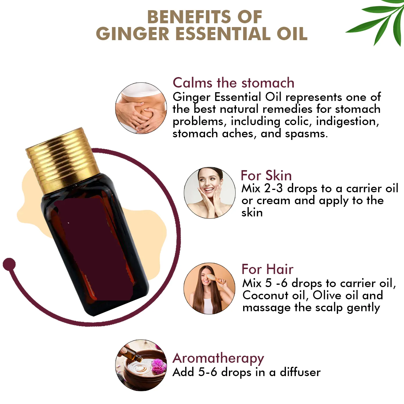 100% Natural Belly Drainage Ginger Essential Oil Slim Belly Plant Aroma Massage Essential Oil