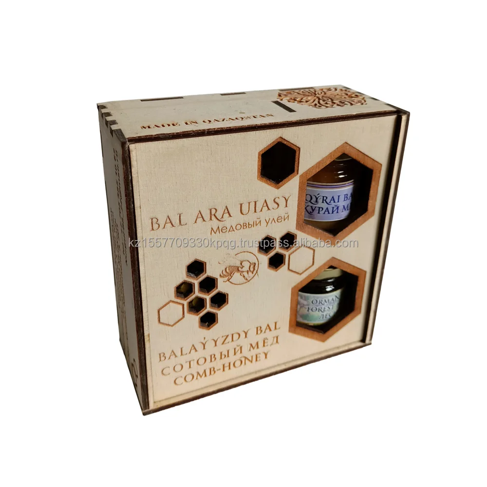 Wholesale All-purpose Honey set 1 highest quality from Kazakhstan factory Weight honeycomb 180-250 g jars 2x70 g