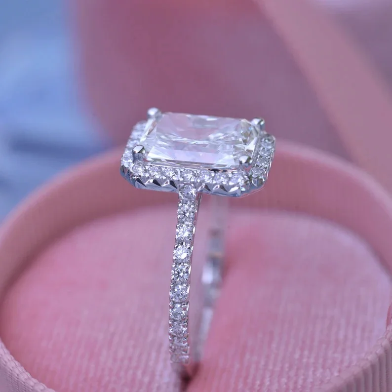 GRA Certified Radiant Cut 2.50Ct Moissanite Diamond Halo Engagement Solid Gold Ring Gift For Her Wedding Ring for Women