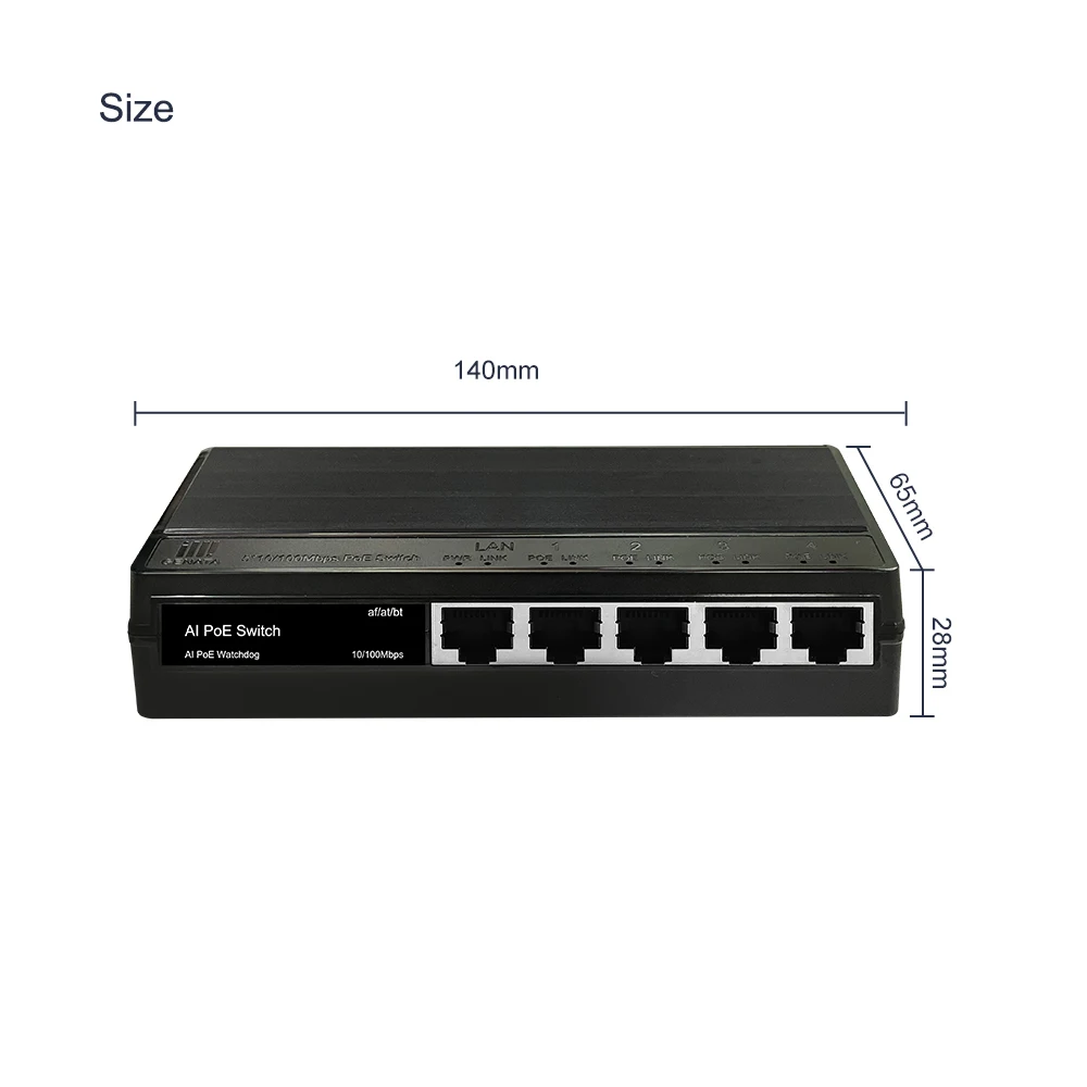 GENATA Bt60w High Power Support 6KV 5 Ports Lightning Indoor PoE Switch GNT-P9105ES For IP Camera Video System