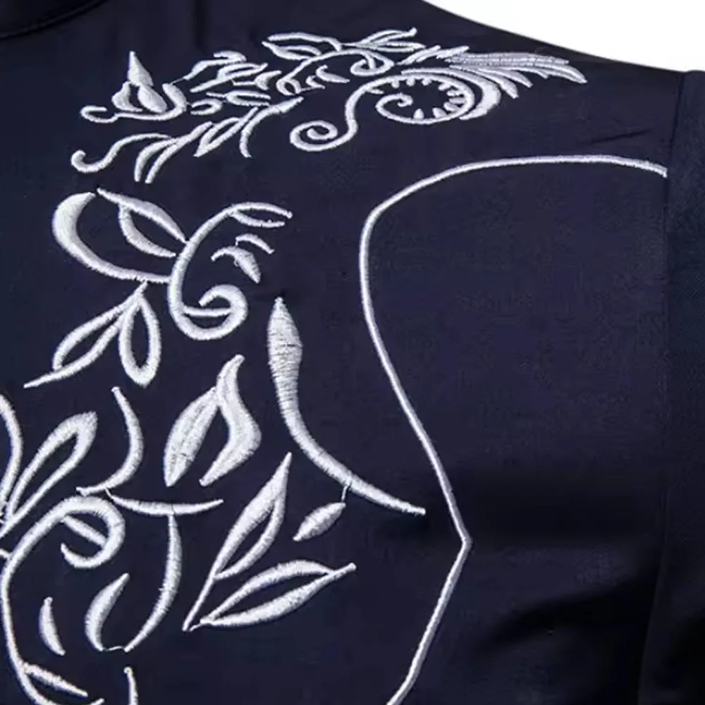 New Autumn Men Long Sleeves Shirt Solid Color Mandarin Collar Slim Fit Shirt Street Wear Men Mandarin Collar Best Quality