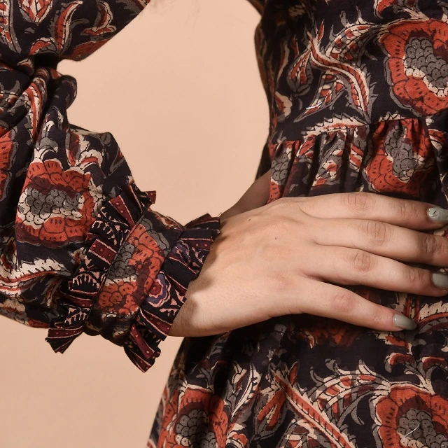 Cotton Hand Block Printed Bohemian Dress For Women  Designer Printed Maxi Standard Beach Wear Autumn Dress For Female