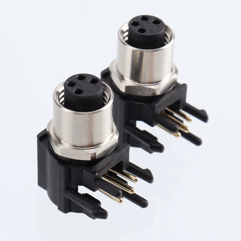 M8 panel mount plastic connector solder type waterproof IP67 3pin 4pin male female angle 90 degrees M8 pcb connector