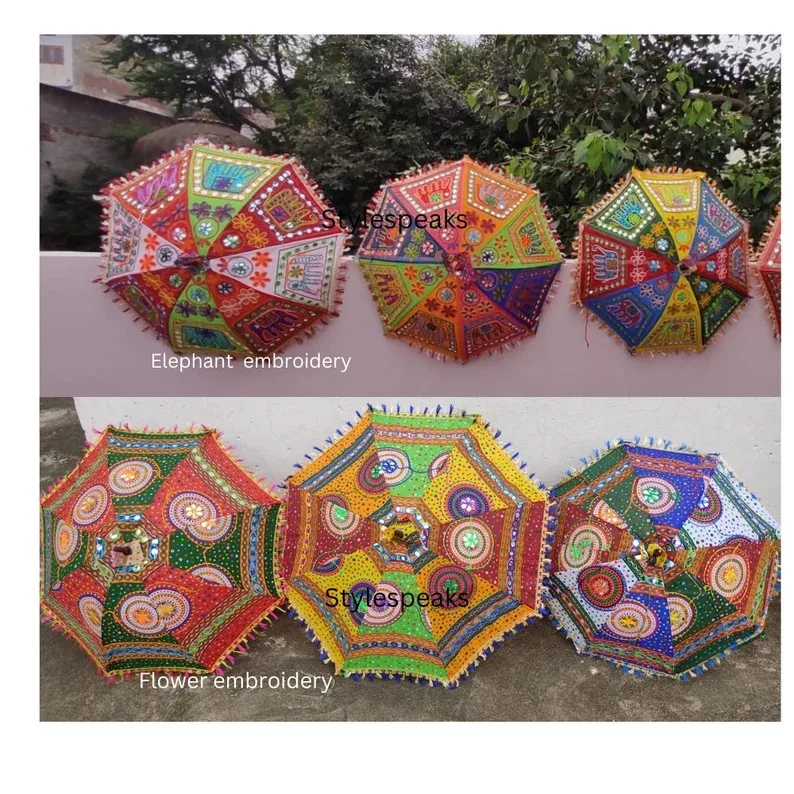 Wholesale Lot of Patchwork Umbrella Decorative Elephant Embroidered  Wedding Decor Traditional Parasol Rajasthani Stage Backdrop