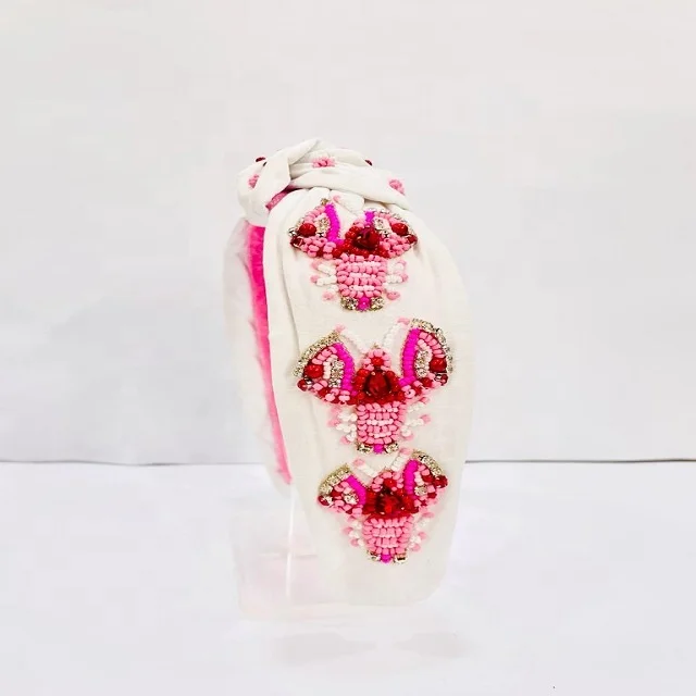 Crab Crawfish Shrimp boiling Season Special Glittery Top knotted Hair Accessory Indian Handmade Seed Beaded Headbands