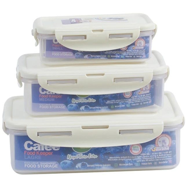 Eco Friendly Reusable Keeper Meal Prep Airtight Microwave Safe Kitchen Plastic Box Food Storage Container With Lid Pack of 3