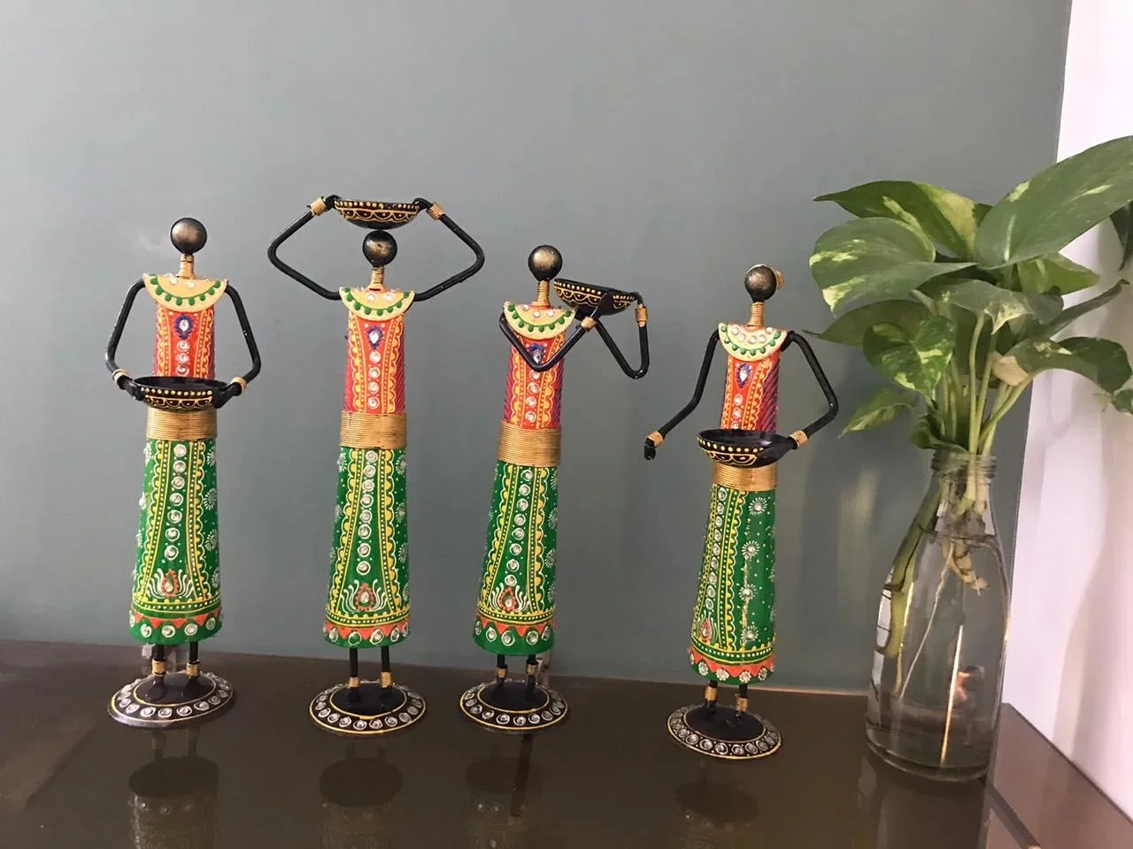 amazing Handmade Decorative  Wholesale factory price Tribal Lady Standing Showpiece/Candle Light Holder For Home Decor Set Of -4