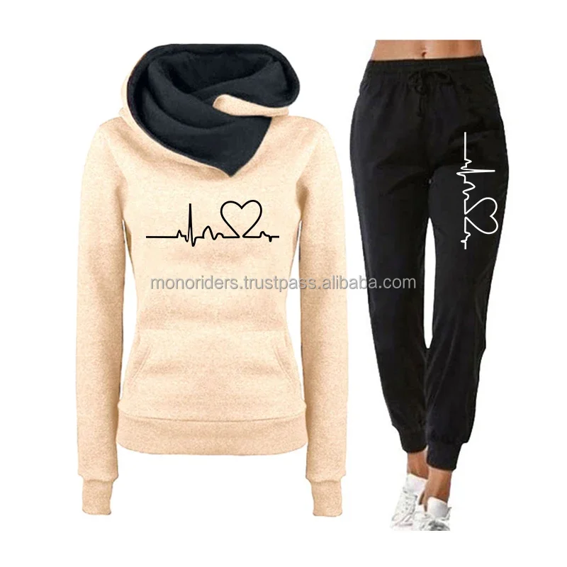Custom Logo High Quality Sweatpants and Hoodie Set Sports Suit Track Suits Trousers Two Piece Set Jogging Tracksuit for Girls
