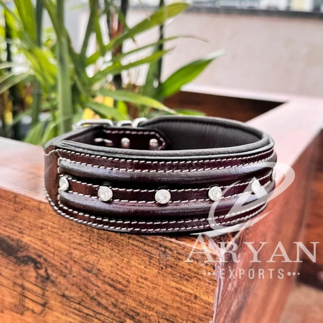 Genuine Leather Braided Studded Brown Dog Collar Adjustable Soft Padding Luxury Dog Collar Thick Western Real Cowhide Dog Collar