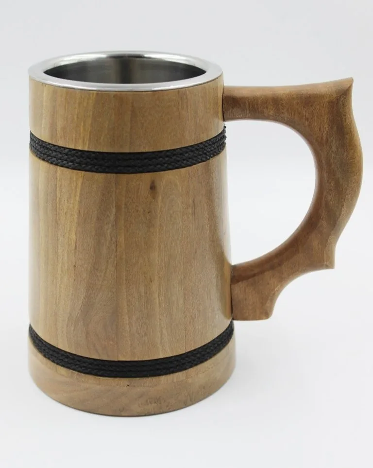 Luxury Rustic Wooden Beer Mug Tankard Natural Wood Stein Acacia  Antique Barrel Coffee Tea Cup Customize Colour Home Decorative