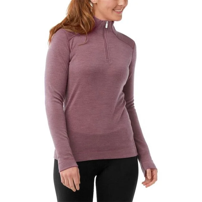 Merino wool  women melange outdoor activities mid layer 1/4 zip top