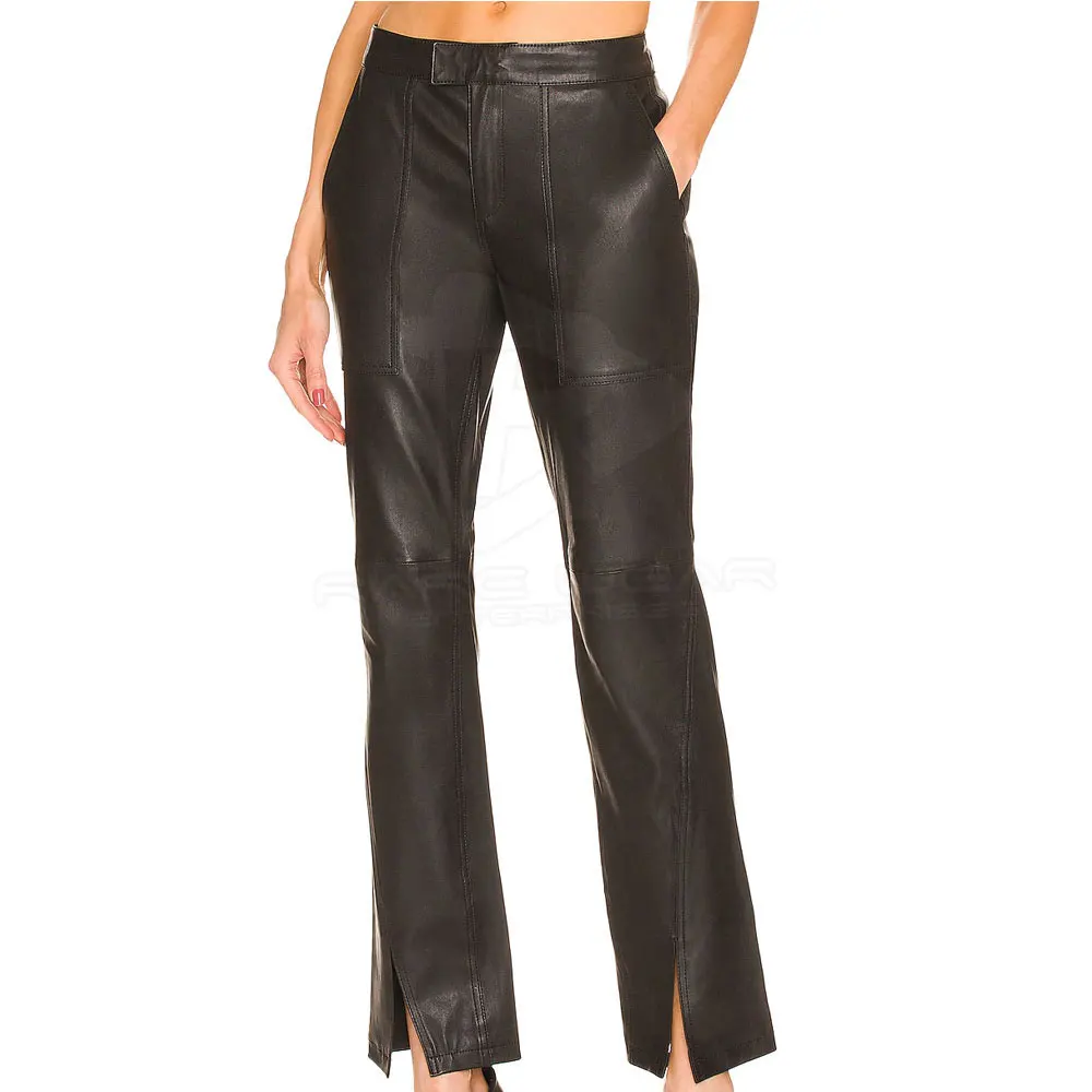 Hot Selling High Quality Black Faux Leather Pants Leather Sexy Ladies Fashion Women Flared Leather Pants