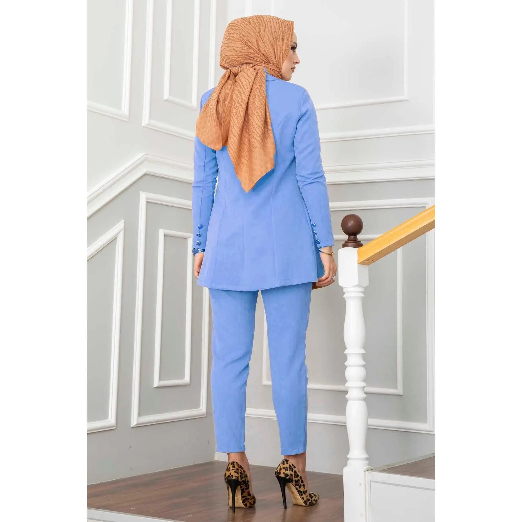 Handkerchief Collar Detailed 2 Piece Set Baby Blue