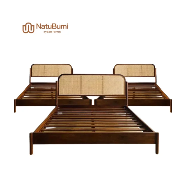 Special Price Hasna Bed Solid Teak Wood with Woven Natural Rattan Ideal for Cozy Bedroom Settings and Elegant Home Decor