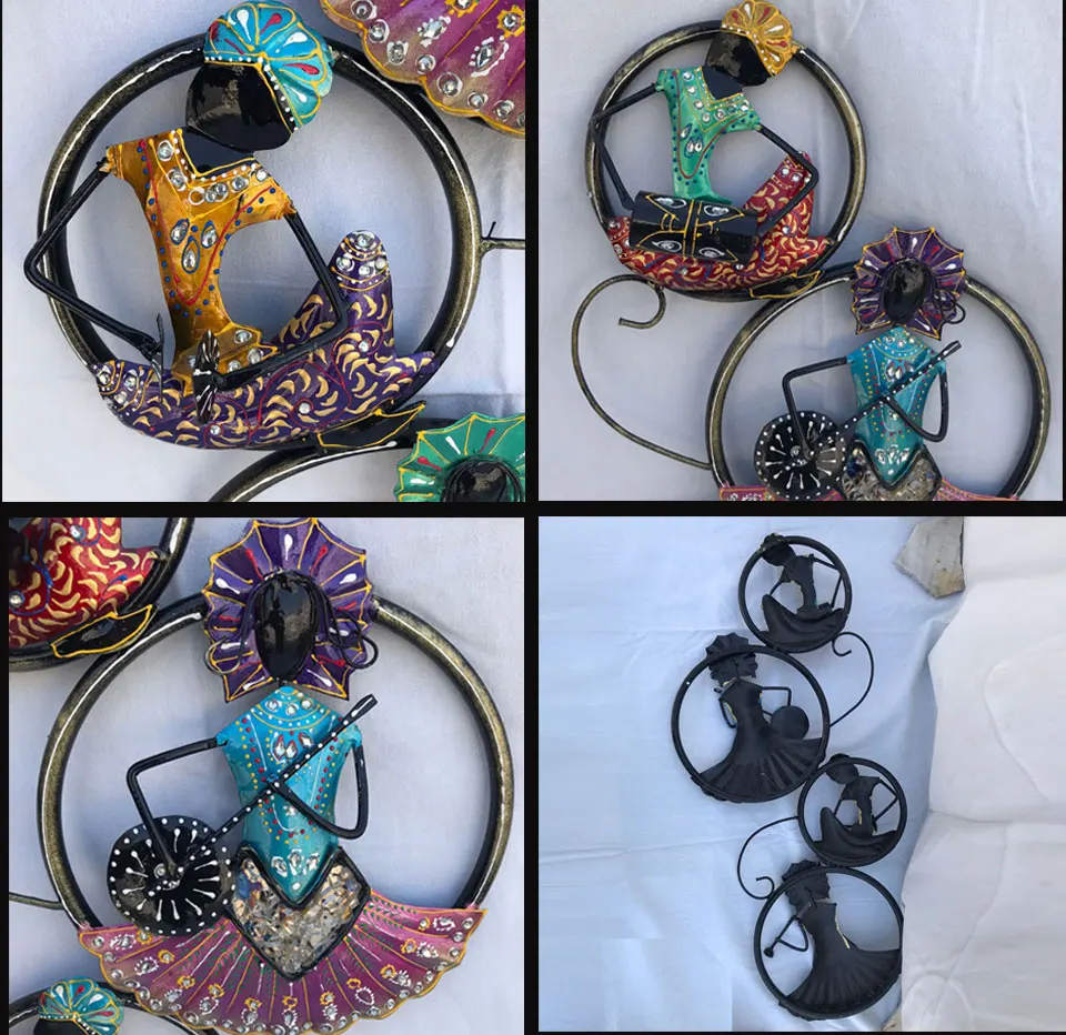 Metal Wall Hanging Decor Tribal 2023 Art Wall Mounted Sculpture Playing Musician Lady Frame Arts Home Office Restaurant Decor