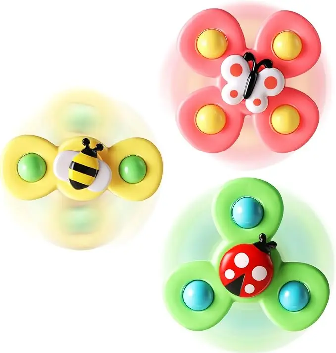 3PCS Suction Cup Spinner Toys Spinning Top Baby Toys Birthday Gift Baby Bath Sensory Toys for Toddlers kids 1-3