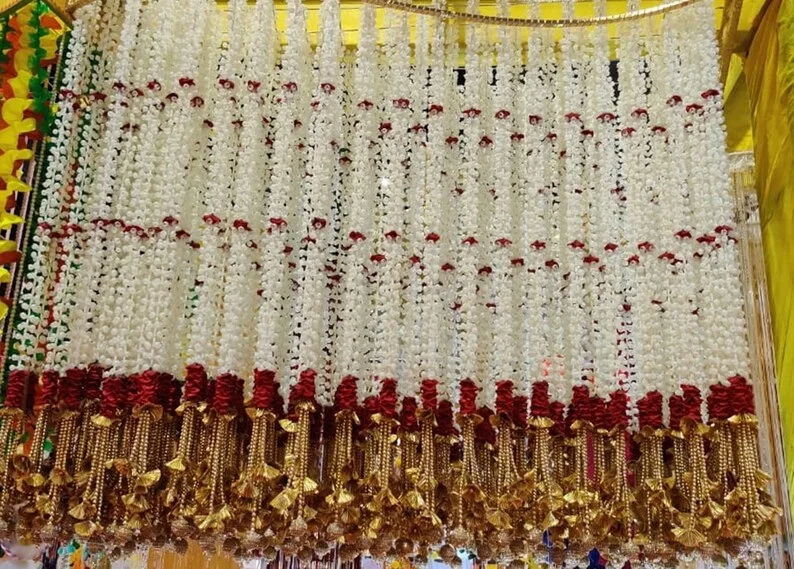 Jasmine With Rose Flower Beads Garland & Gota For Wedding Backdrop Pooja Wedding Gift Return Gift