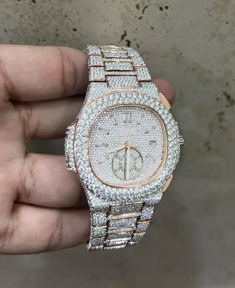 Gra Certifoed прошла через бриллиантовый тестер VVs Moissanite атласные часы из нержавеющей стали лучший подарок мужской моды