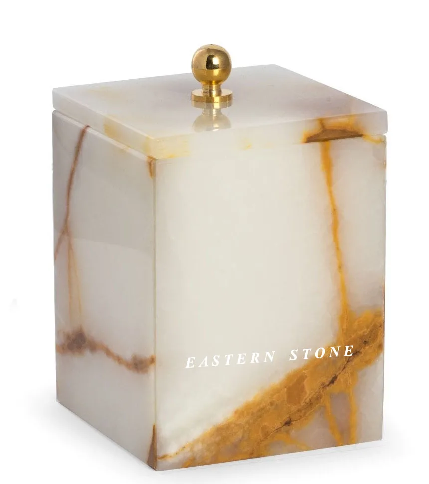 WHOLESALE EMPTY LUXURY ONYX, MARBLE STONE, ALABASTER CANDLE JARS AND CONTAINERS WITH LIDS