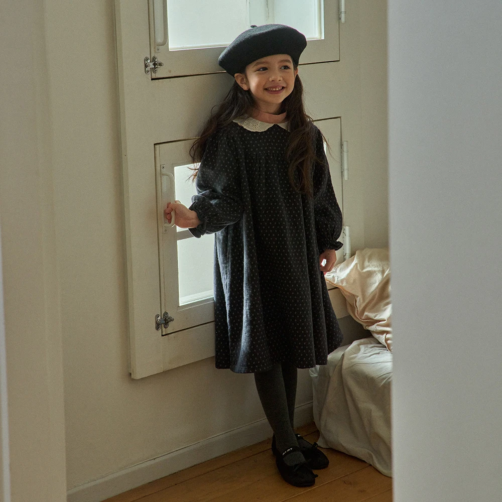 DE MARVI Kids Toddler Dots lace collar Casual A-line Dress babydoll Girls Clothing Wholesale Korean Manufacturer MADE IN KOREA