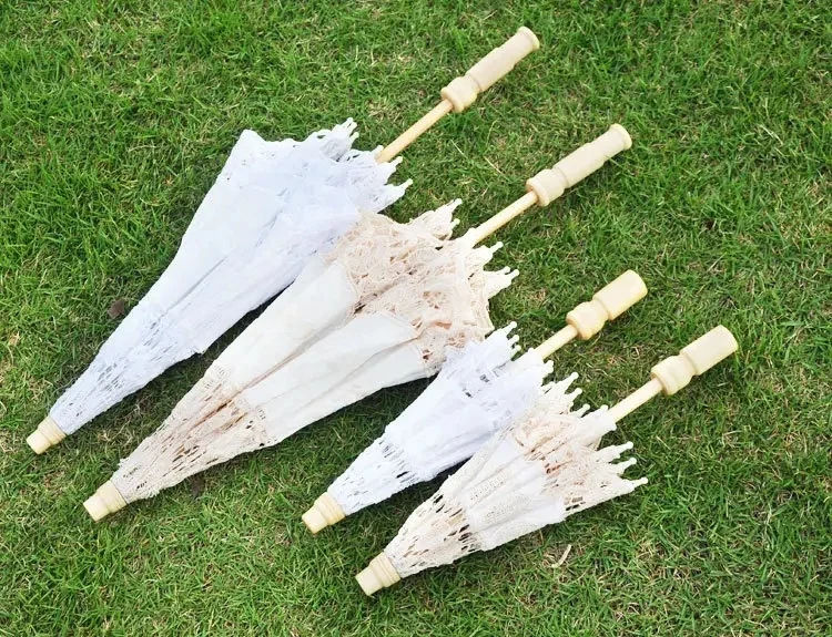 White Lace Craft Bride Umbrella Small Kids Mini Decoration Umbrella Props White Ivory Lace Parasol Bride Wedding Umbrellas