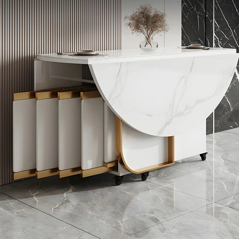 China Made Extendable Modern Round Space Saving White Gold Foldable Furniture Turkish Folding Dining Table and Chairs Set