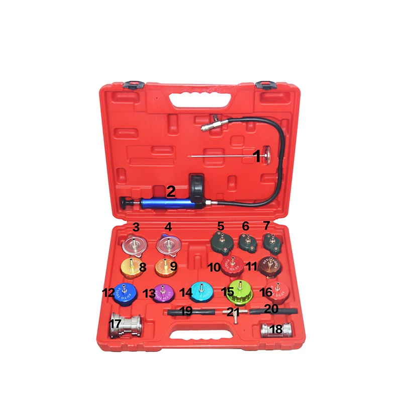 Professional Car Tool 21pcs Radiator & Cap Pressure Test Kit with aluminum alloy joints Car Cooling System Radiator Repair Tool