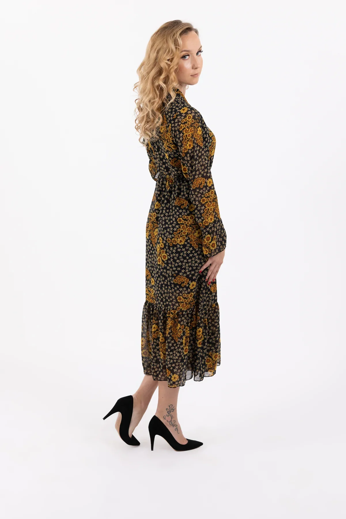 2022 Top Seller Spring Summer Elegant Floral Print Women Long Dress Long Sleeve Maxi Dress Casual Female With Zipper