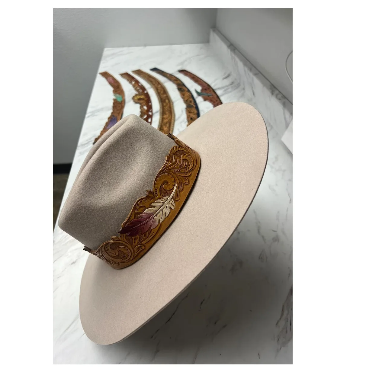 Best Selling Hand Made Designer Leather Western Tooled Feather Hat Band At Wholesale Manufacture