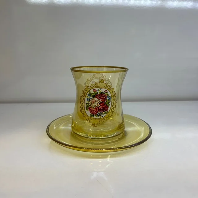 quality Private Label Tea Cups Saucers Plaid Colorful Cut Design Tea Sets Luxury Glass Cup Wholesale 18 pcs Pack  Made in Turkey