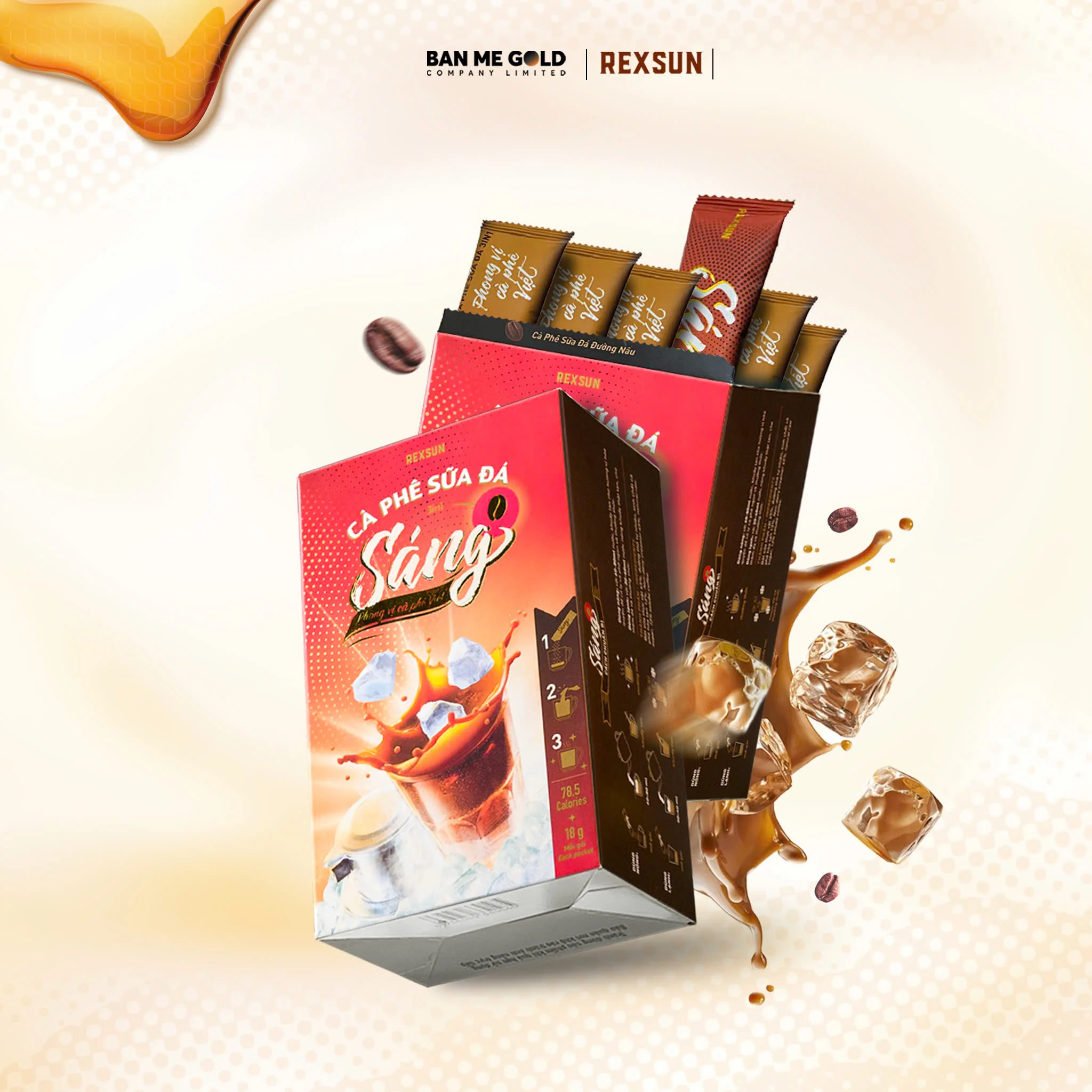 Кофе со льдом и молоком 3 в 1 CA PHE SAA DA 216 г коробке крепкий вкус-бренд Rexsun сделано во Вьетнаме